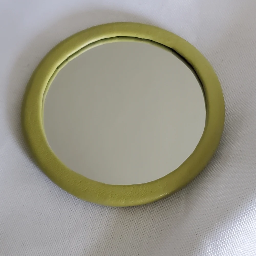 Express Lime Green Leather Mini Pocket Round Makeup Mirror And Square Case
